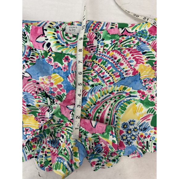 Cottagecore Crown & Ivy Floral Print Shorts Scalloped Hem Colorful Size 8 Shelby - Picture 4 of 8